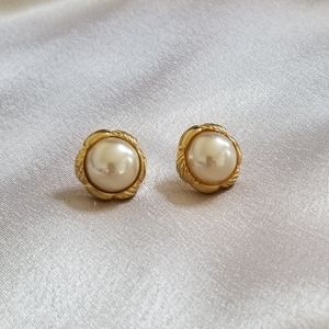 Vintage Gold Toned Faux Pearl Earrings